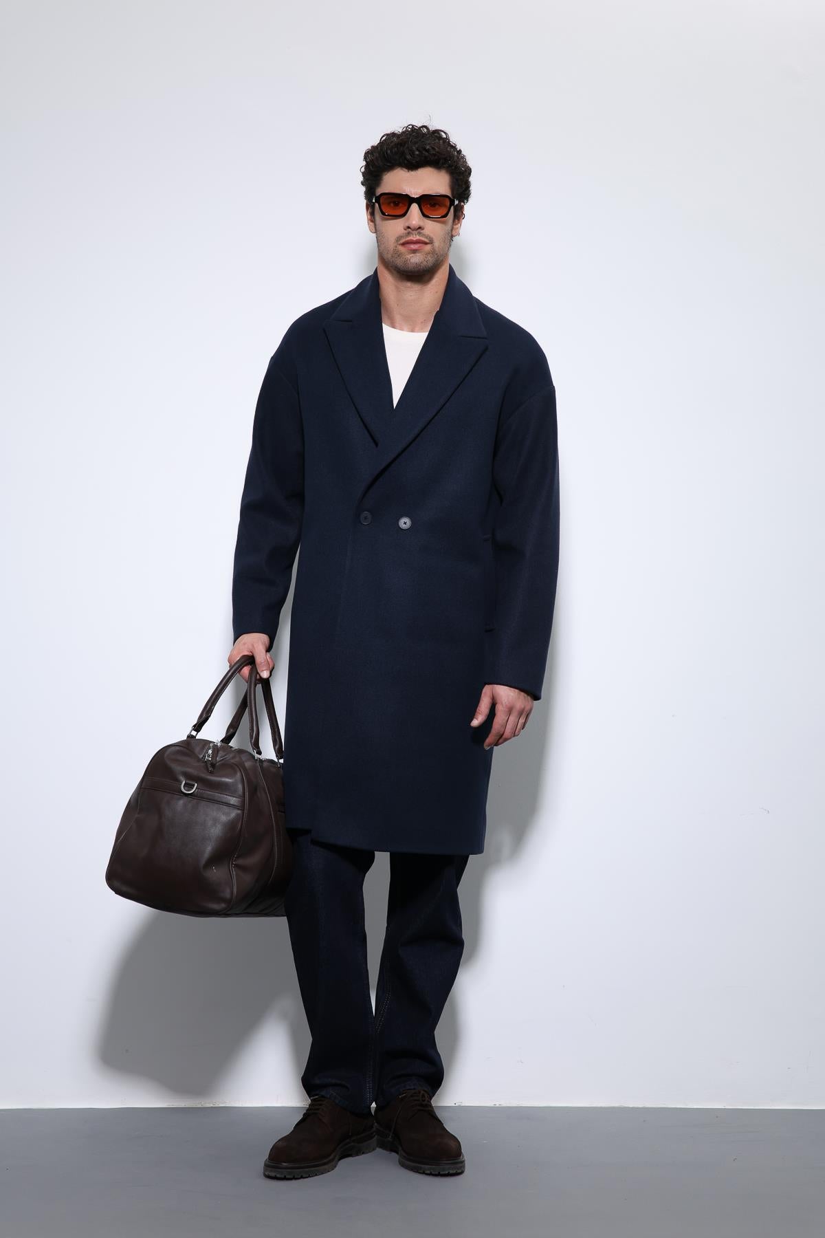 Antioch-Lacivert Oversize Kruvaze Erkek Kaban-Kaban-3-Milagron.com