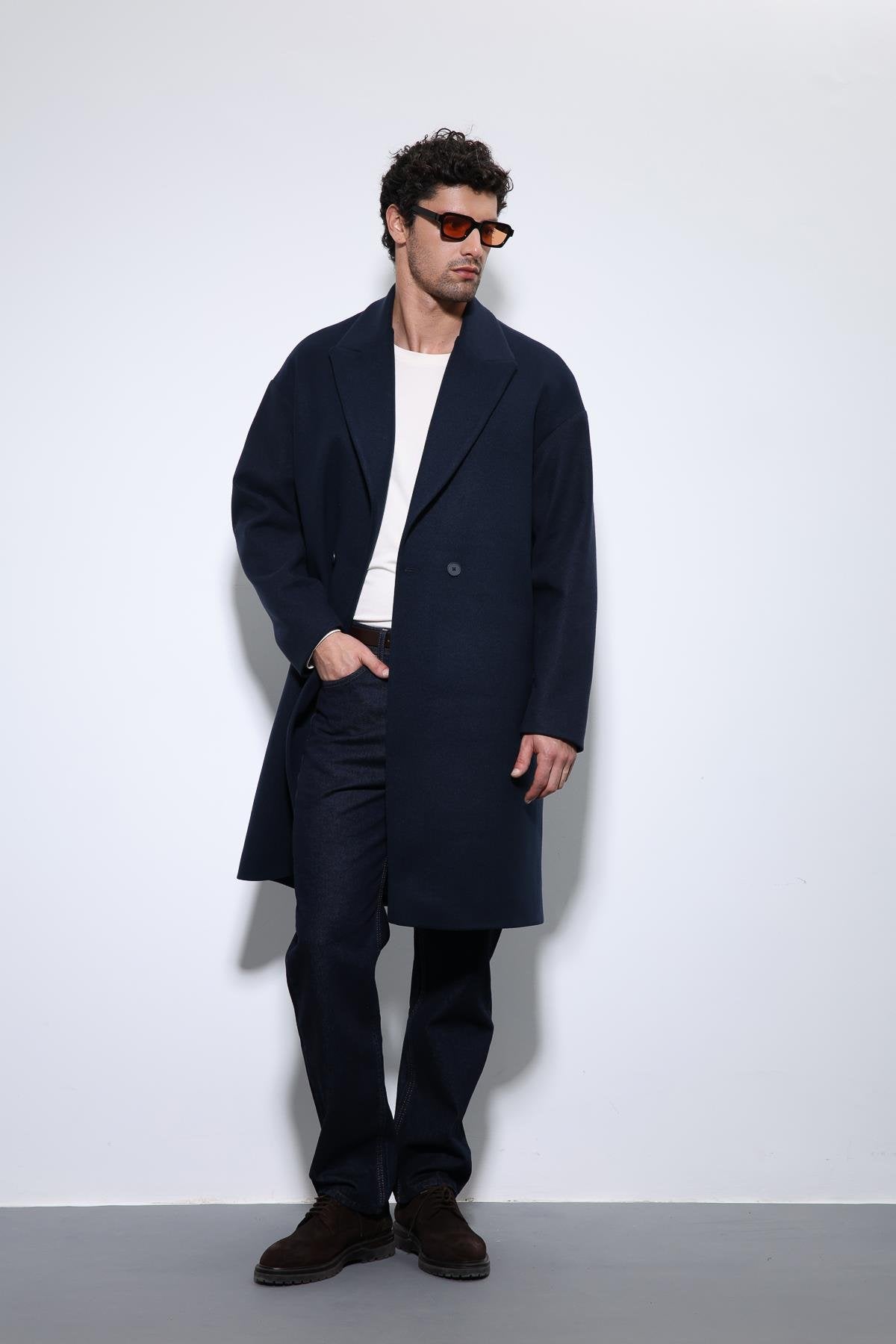 Antioch-Lacivert Oversize Kruvaze Erkek Kaban-Kaban-4-Milagron.com
