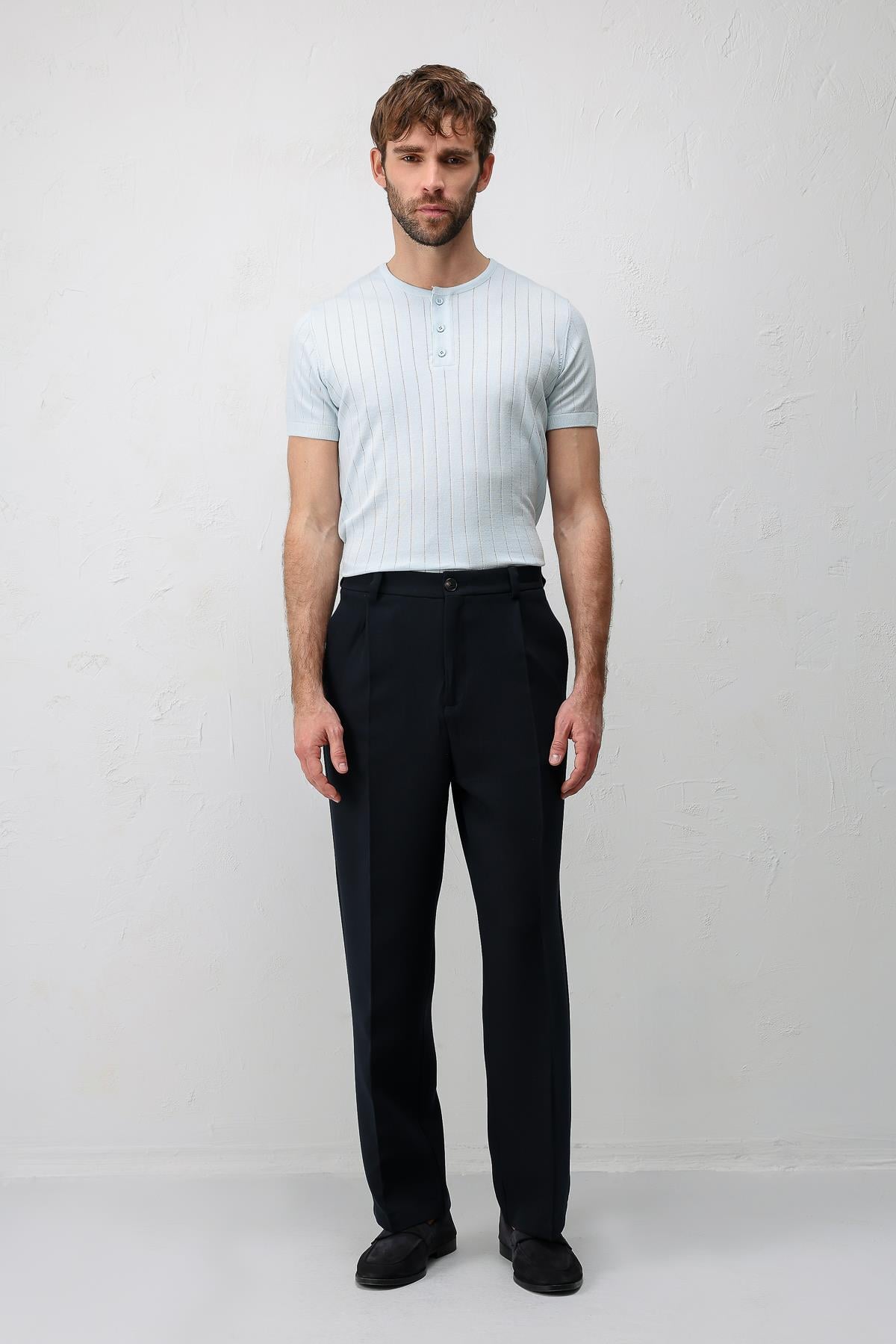 Antioch Lacivert Pileli Relaxed Fit Erkek Pantolon