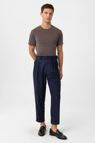 Antioch-Lacivert Pileli Yüksek Bel Erkek Pantolon-Kumaş Pantolon-2-Milagron.com