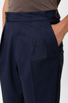 Antioch-Lacivert Pileli Yüksek Bel Erkek Pantolon-Kumaş Pantolon-3-Milagron.com