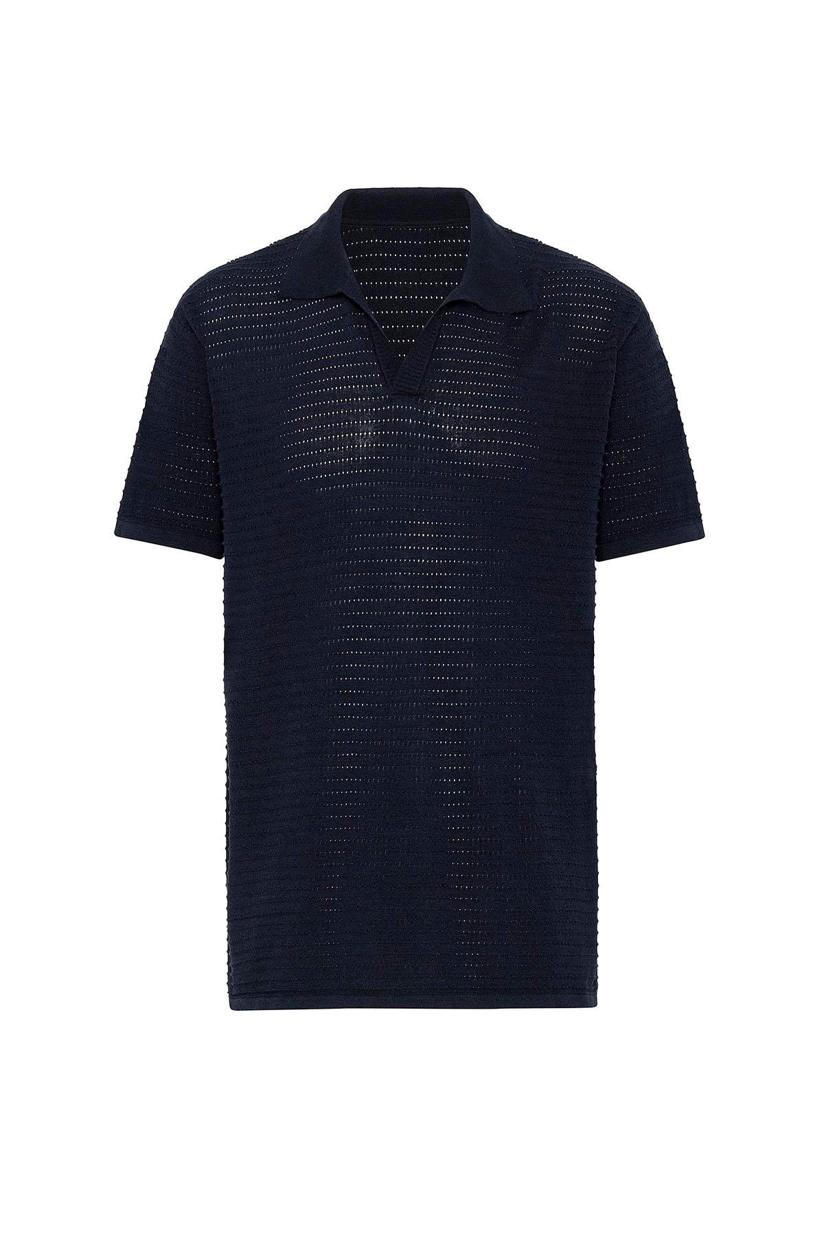 Antioch Lacivert Polo Yaka Dokulu Erkek Triko T-Shirt