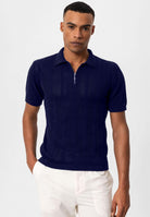 Antioch-Lacivert Polo Yaka Fermuarlı Örme Erkek T Shirt-T-Shirts-1-Milagron.com