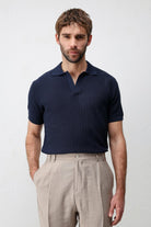 Antioch Lacivert Premium Dokulu Erkek Triko T-Shirt