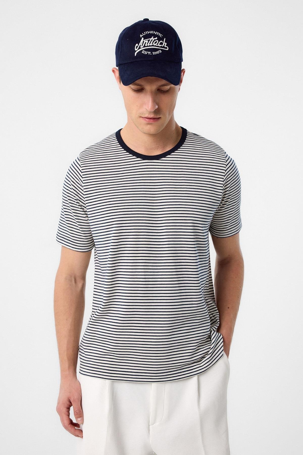 Antioch-Antioch Lacivert Regular Fit çizgili Erkek T Shirt-T-Shirt-2-Milagron.com