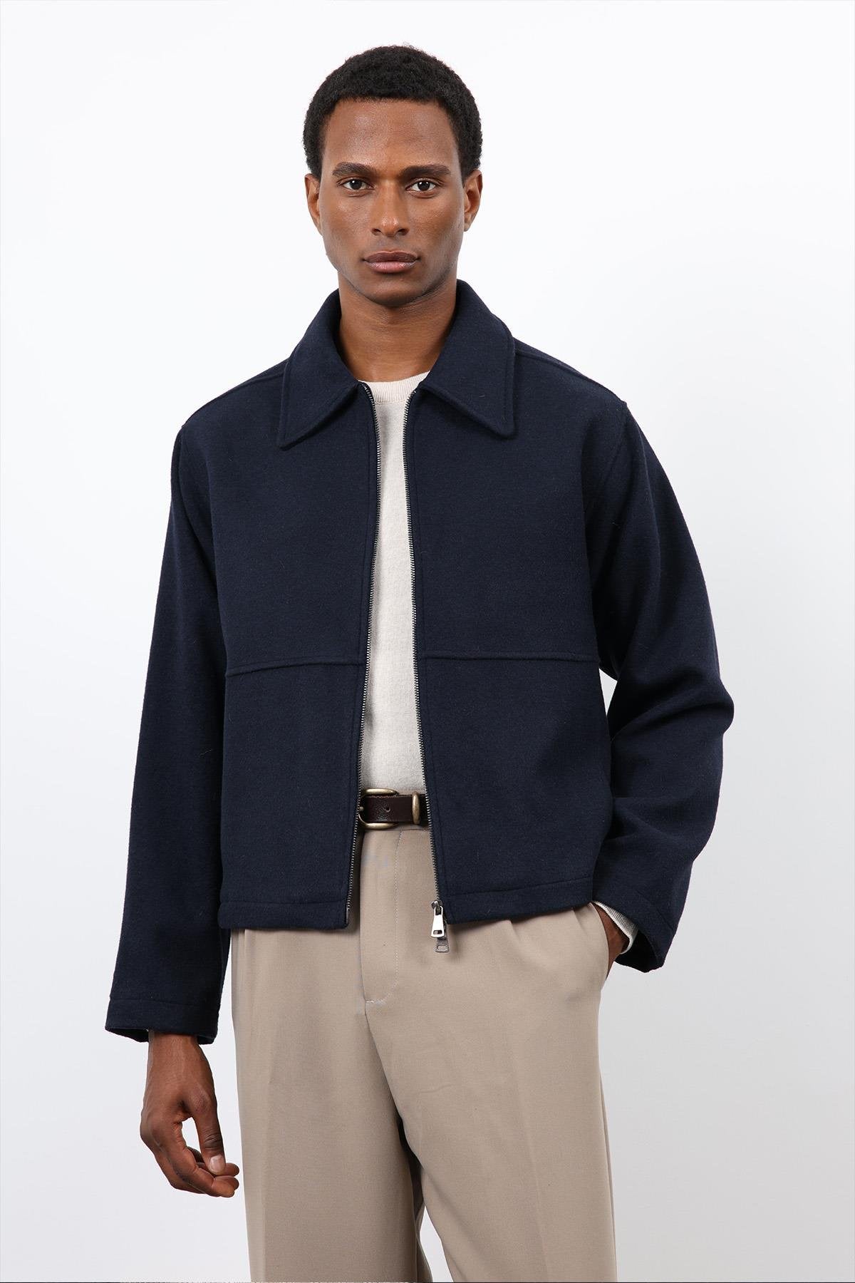 Antioch-Lacivert Regular Fit Dokulu Erkek Mont-Mont-3-Milagron.com