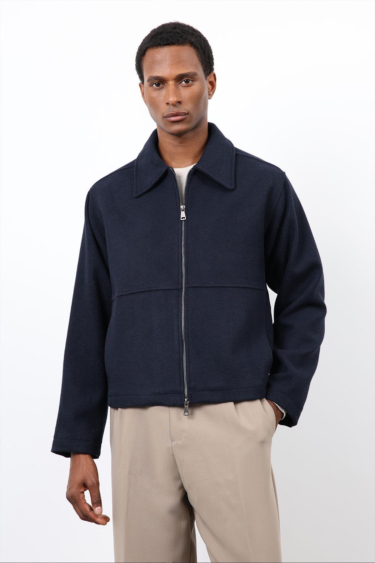 Antioch-Lacivert Regular Fit Dokulu Erkek Mont-Mont-4-Milagron.com