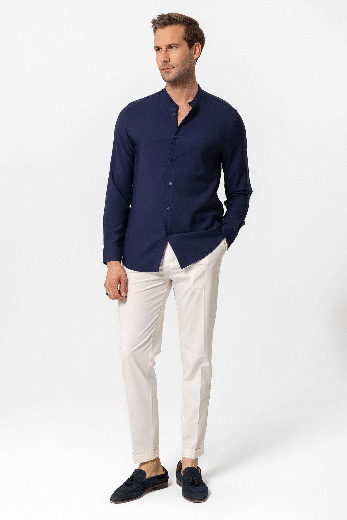 Antioch-Lacivert Regular Fit Hakim Yaka Erkek Gömlek-Gömlek-3-Milagron.com