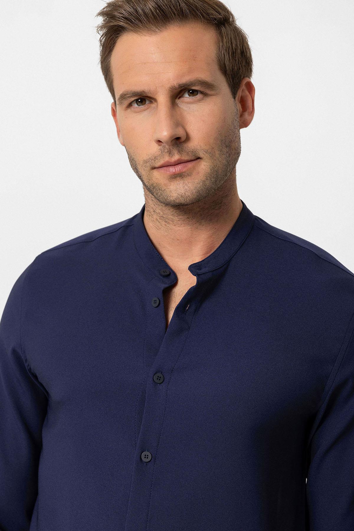 Antioch-Lacivert Regular Fit Hakim Yaka Erkek Gömlek-Gömlek-4-Milagron.com