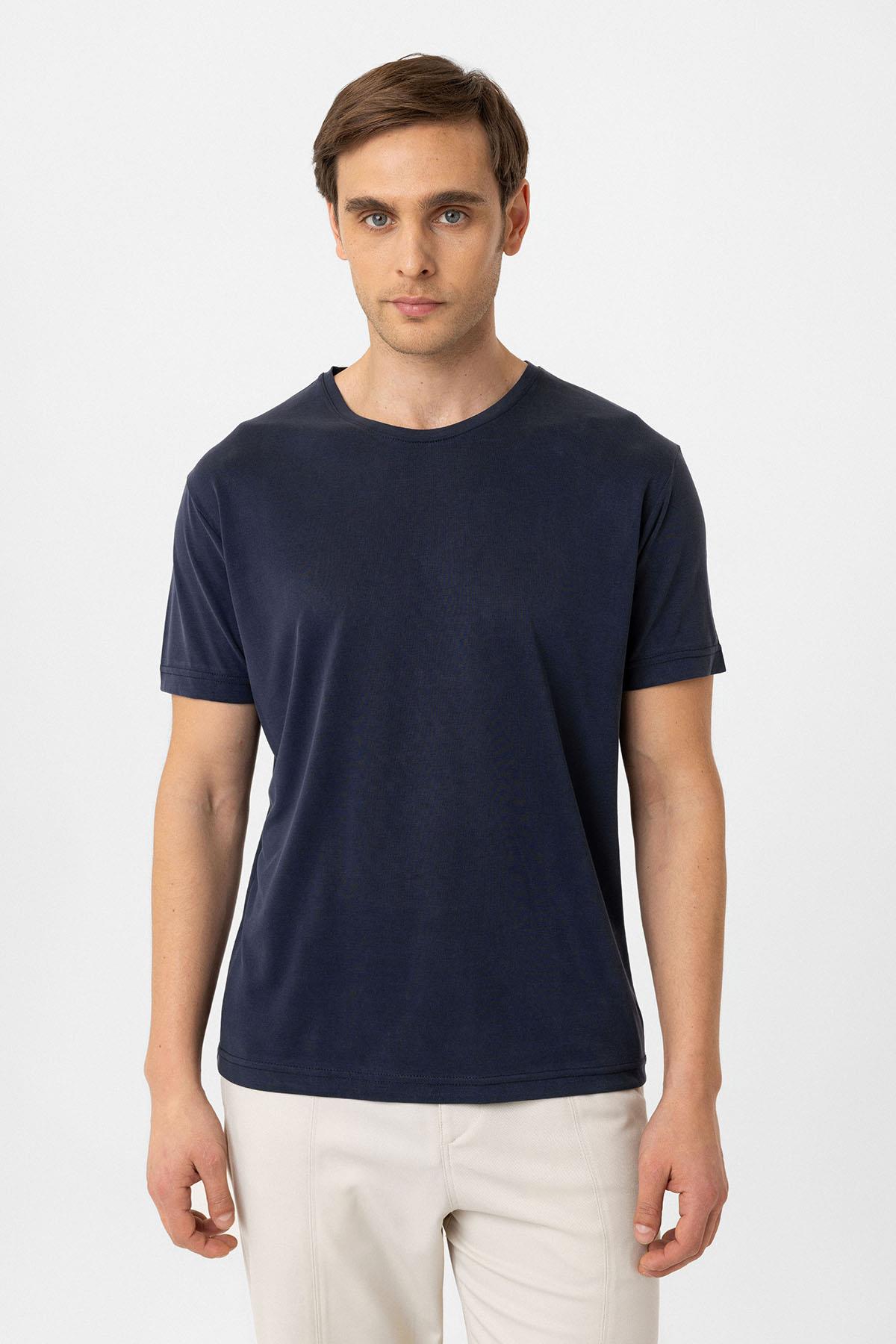Antioch-Lacivert Regular Fit Modal Teknik Kumaş Erkek T Shirt-T-Shirts-3-Milagron.com