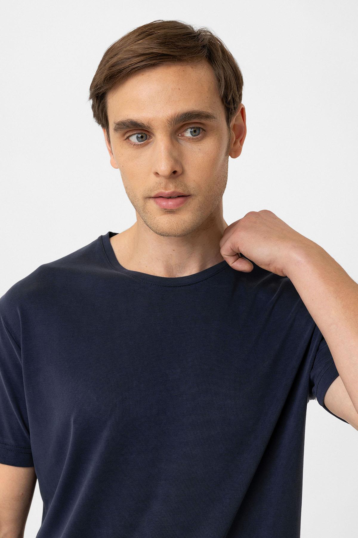 Antioch-Lacivert Regular Fit Modal Teknik Kumaş Erkek T Shirt-T-Shirts-4-Milagron.com