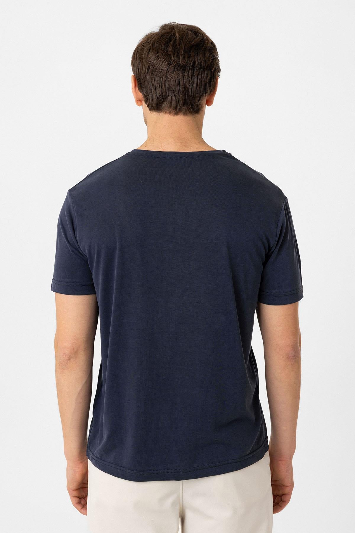 Antioch-Lacivert Regular Fit Modal Teknik Kumaş Erkek T Shirt-T-Shirts-5-Milagron.com