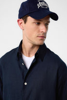 Antioch-Lacivert Relax Fit Keten Karışımlı Erkek Gömlek-Gömlek-3-Milagron.com