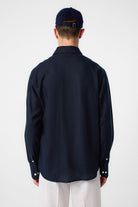 Antioch-Lacivert Relax Fit Keten Karışımlı Erkek Gömlek-Gömlek-4-Milagron.com