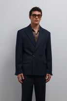 Antioch Lacivert Relax Fit Kruvaze Erkek Blazer Ceket