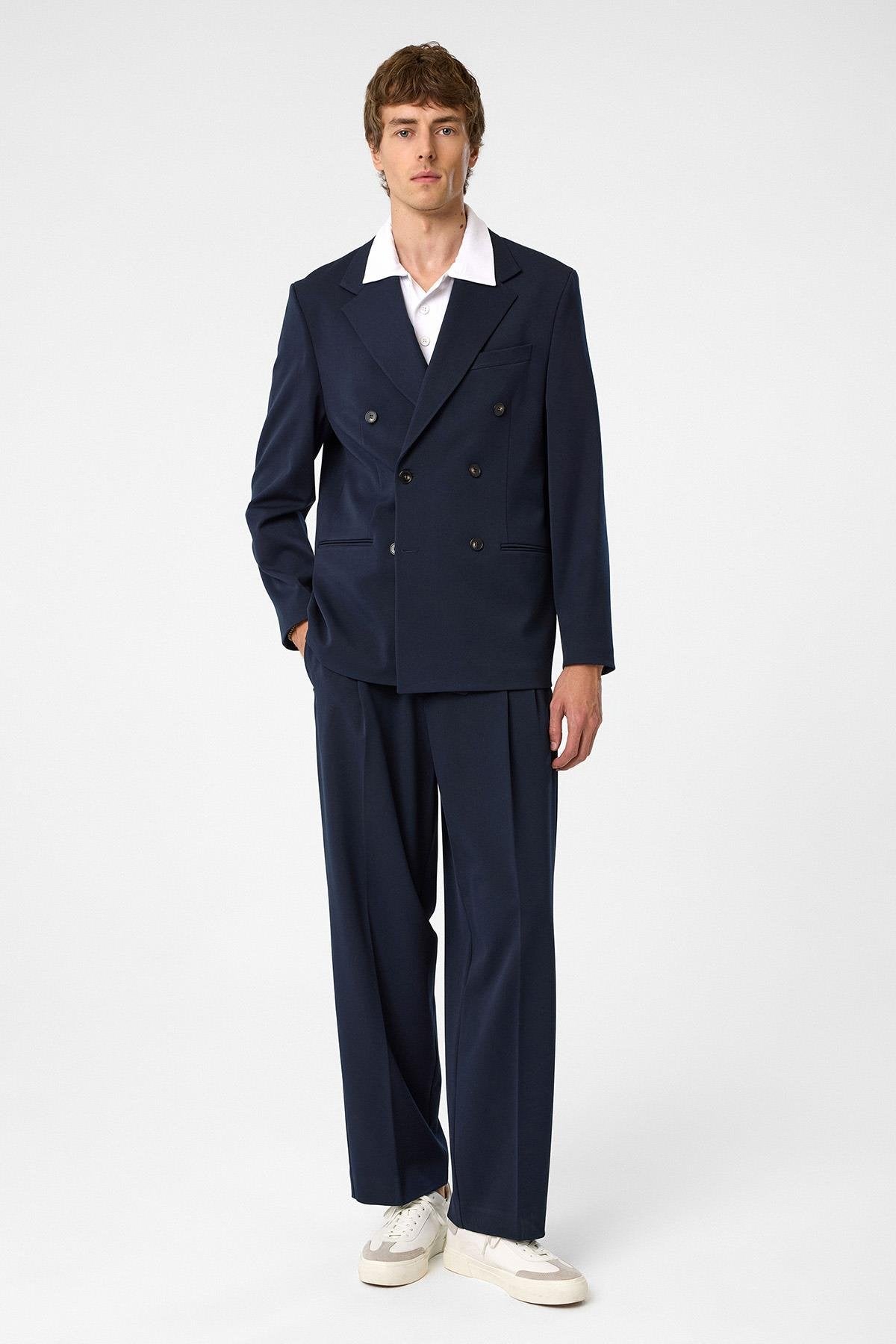 Antioch-Lacivert Relax Fit Kruvaze Erkek Blazer Ceket-Blazer Ceket-2-Milagron.com