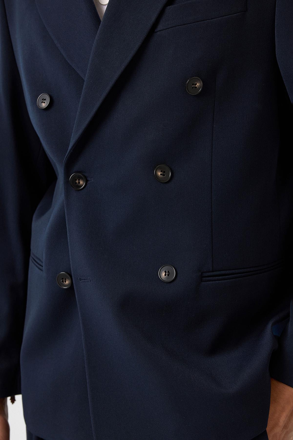 Antioch-Lacivert Relax Fit Kruvaze Erkek Blazer Ceket-Blazer Ceket-4-Milagron.com