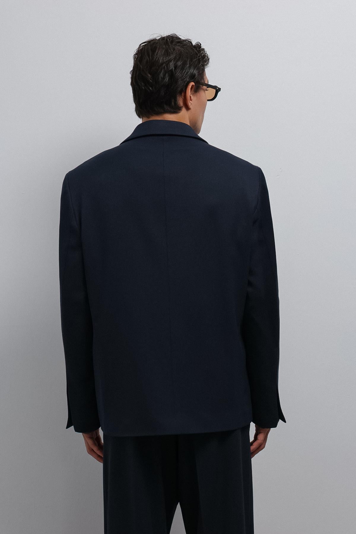 Antioch Lacivert Relax Fit Kruvaze Erkek Blazer Ceket