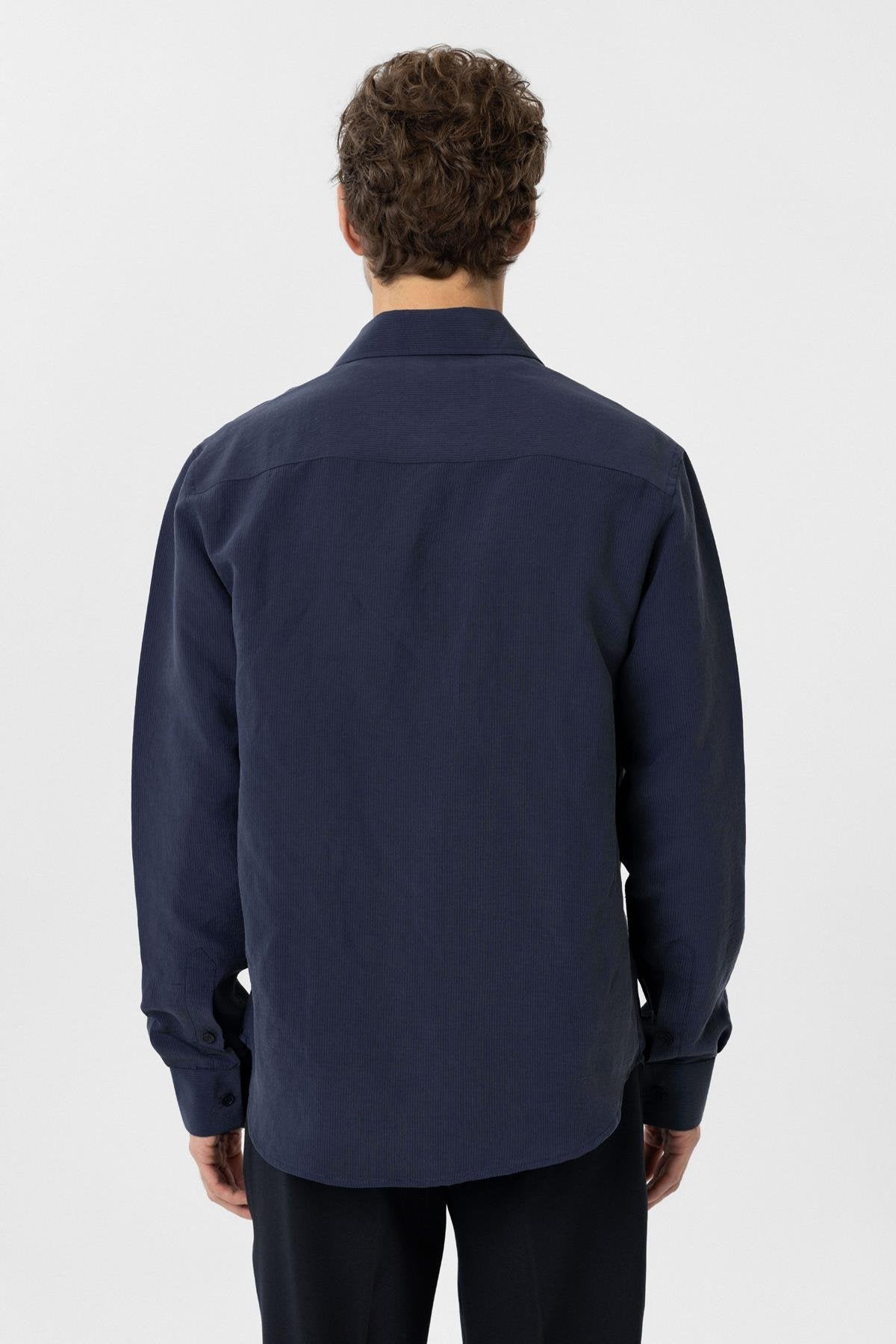 Antioch-Lacivert Relax Fit Modal Kumaş Erkek Gömlek-Gömlek-6-Milagron.com