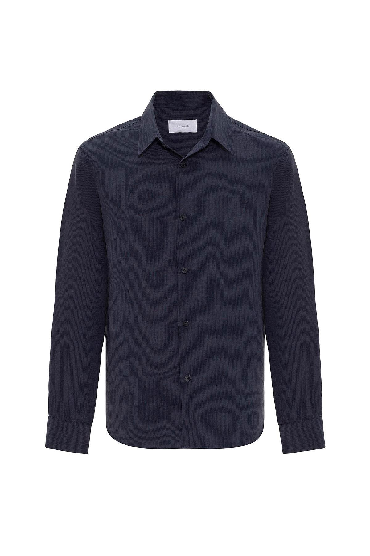 Antioch-Lacivert Relax Fit Modal Kumaş Erkek Gömlek-Gömlek-7-Milagron.com