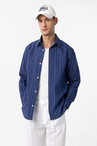 Antioch-Lacivert Relaxed Çizgili Erkek Gömlek-Gömlek-2-Milagron.com