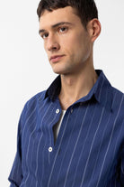 Antioch-Lacivert Relaxed Çizgili Erkek Gömlek-Gömlek-4-Milagron.com