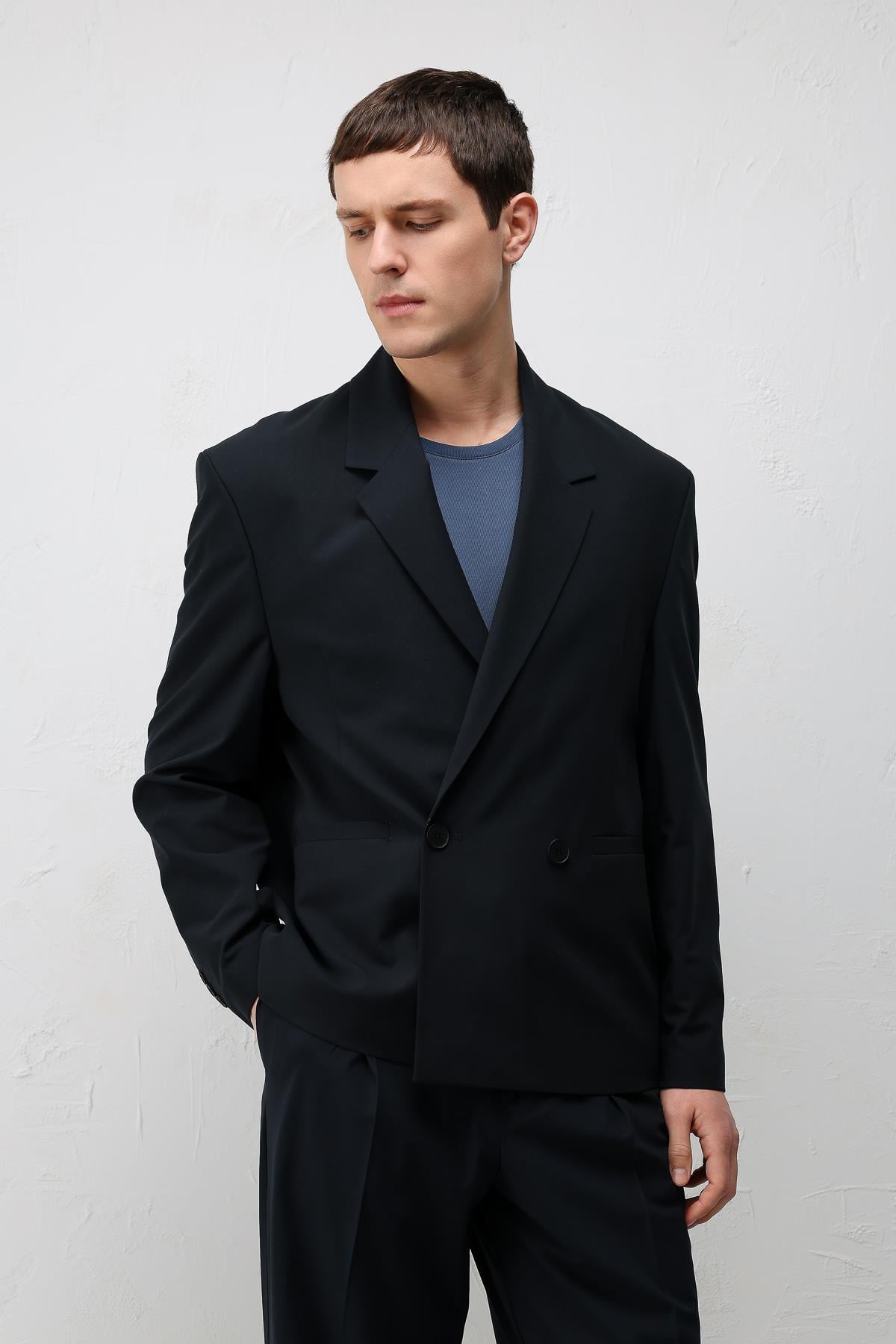 Antioch Lacivert Relaxed Fit Erkek Blazer Ceket