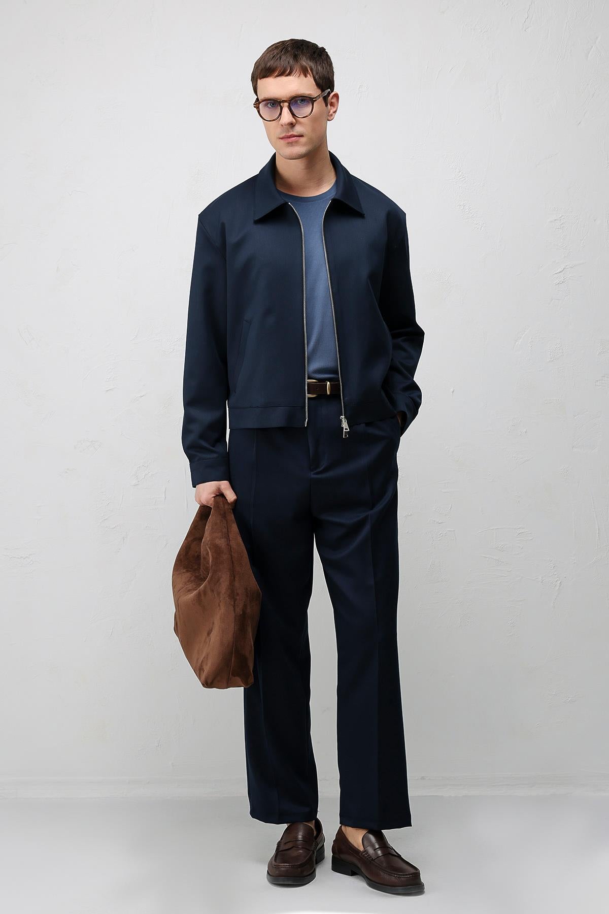 Antioch Lacivert Relaxed Fit Fermuarlı Erkek Mont