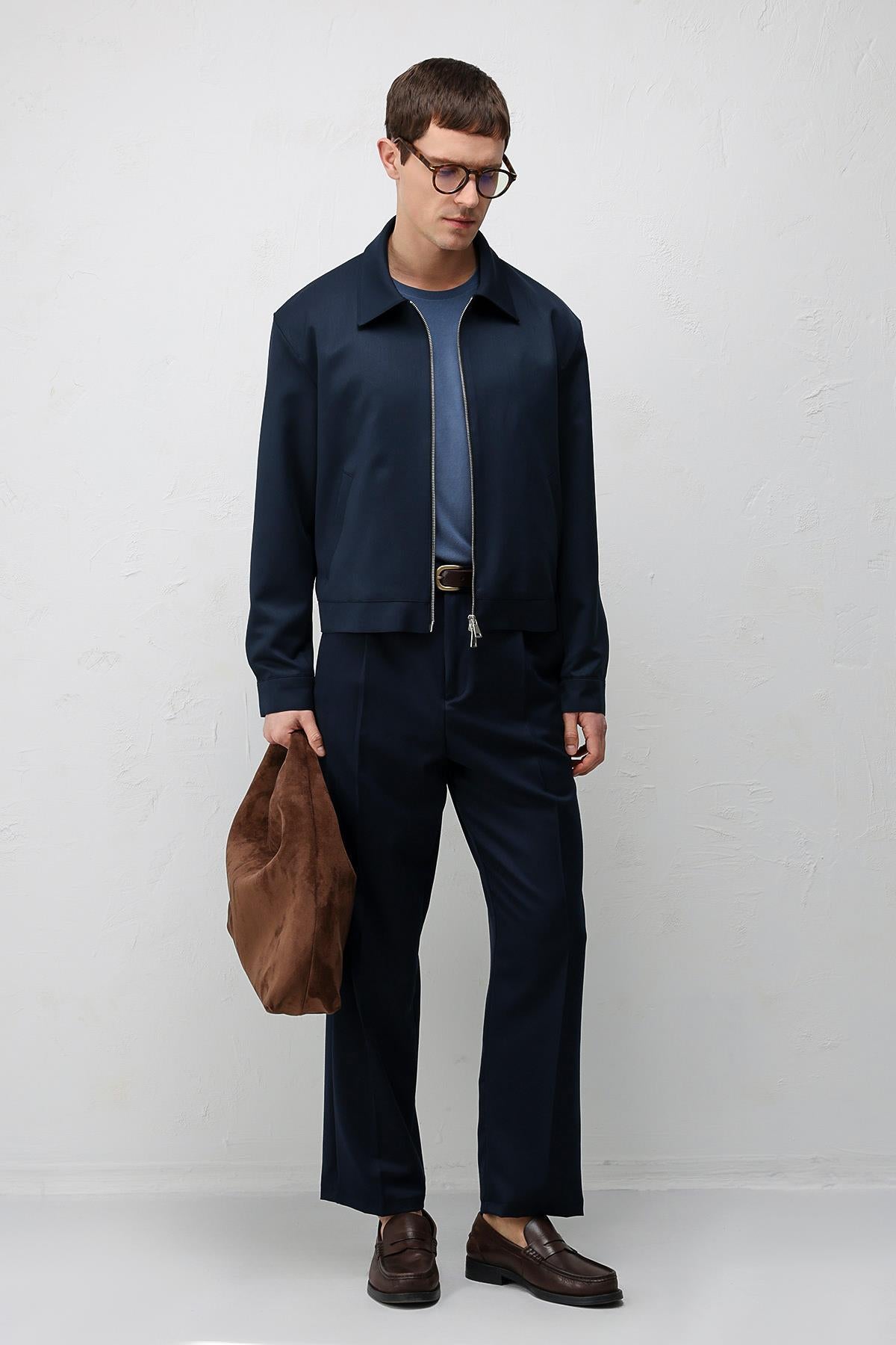 Antioch Lacivert Relaxed Fit Fermuarlı Erkek Mont