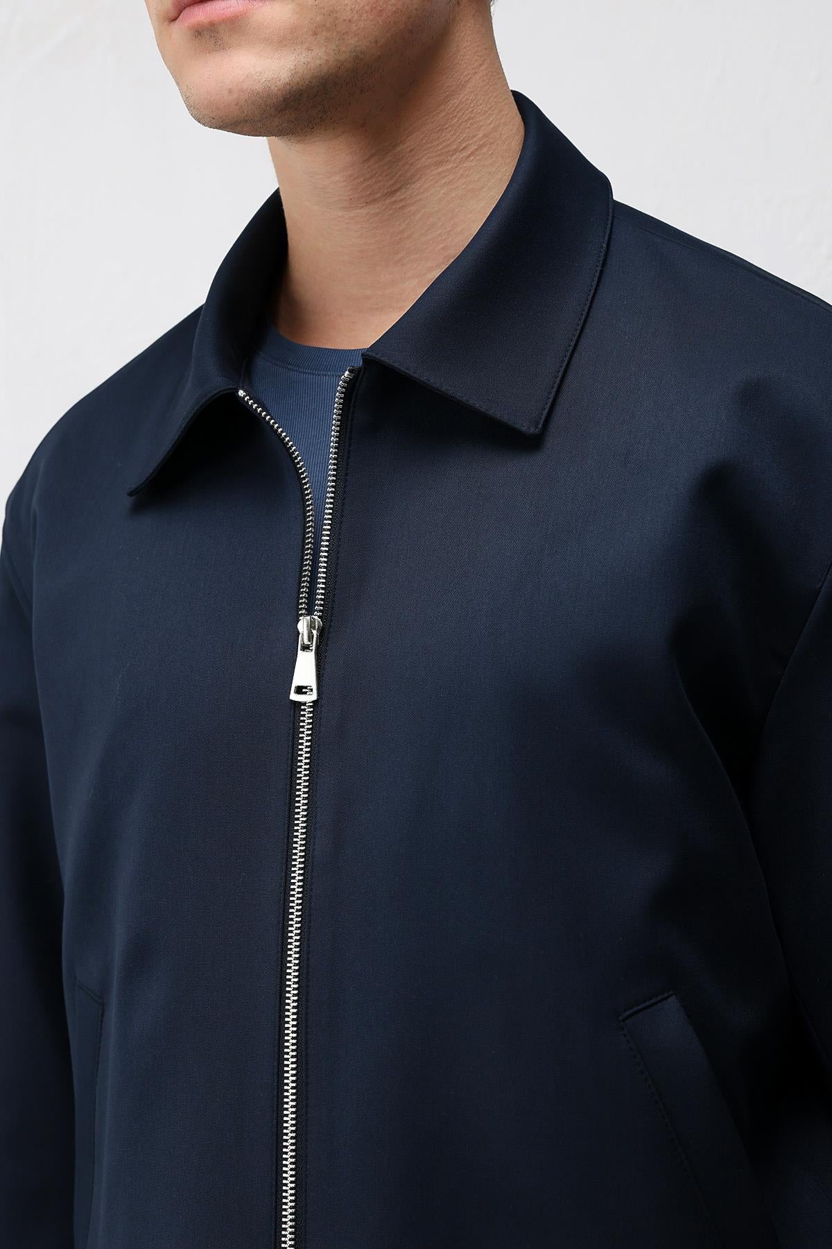 Antioch Lacivert Relaxed Fit Fermuarlı Erkek Mont