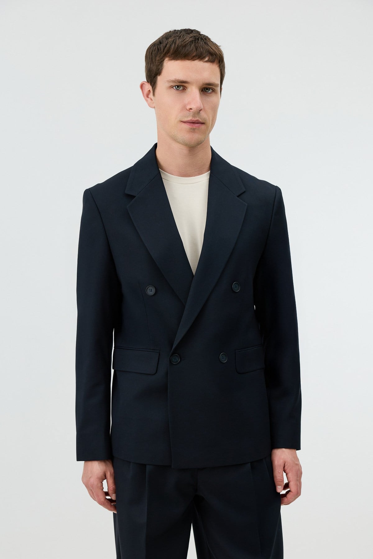Antioch Lacivert Relaxed Kruvaze Erkek Blazer Ceket