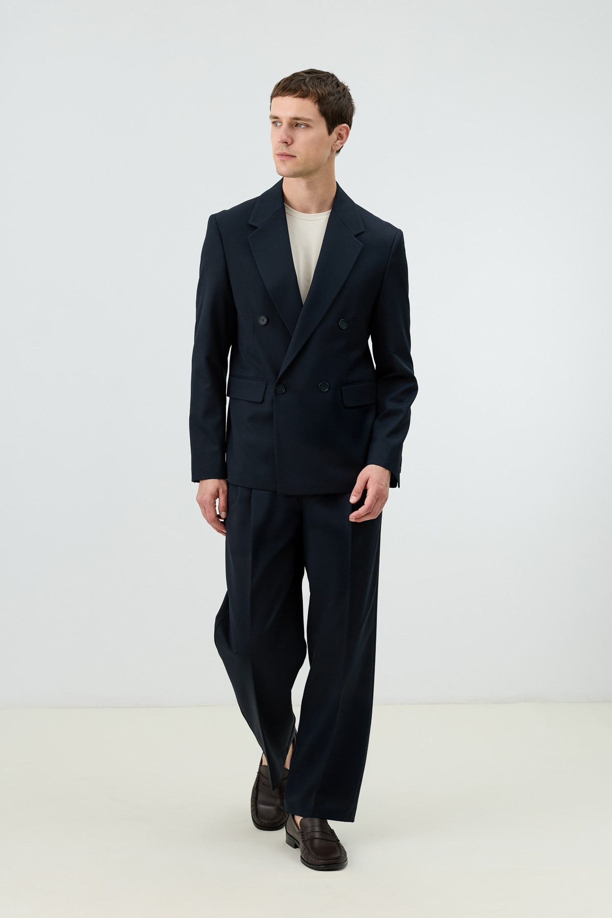 Antioch Lacivert Relaxed Kruvaze Erkek Blazer Ceket