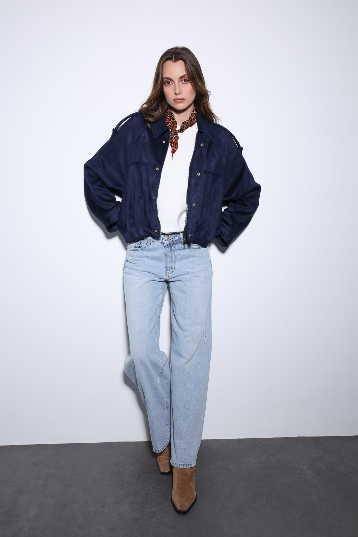 Antioch-Lacivert Süet Görünümlü Bomber Kadın Mont-Mont-2-Milagron.com