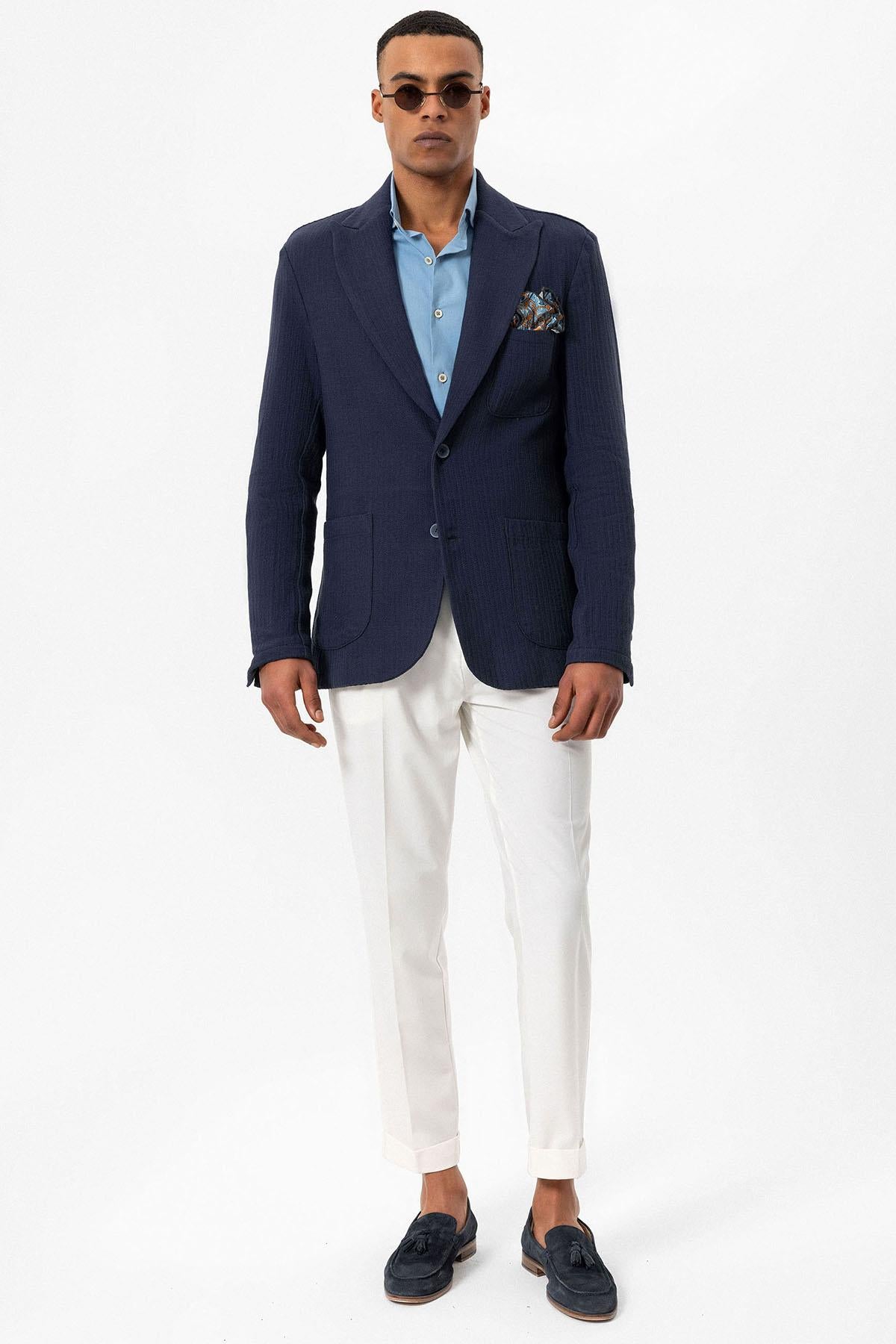 Antioch-Lacivert Torba Cepli Astarsız Erkek Blazer Ceket-Ceket-3-Milagron.com