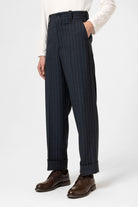 Antioch-Lacivert Yüksek Bel Çizgili Relaxed Fit Erkek Pantolon-Kumaş Pantolon-3-Milagron.com