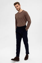 Antioch-Lacivert Yüksek Bel Duble Paça Kadife Erkek Pantolon-Pantolon-1-Milagron.com