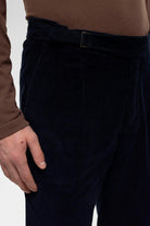 Antioch-Lacivert Yüksek Bel Duble Paça Kadife Erkek Pantolon-Pantolon-3-Milagron.com