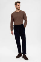 Antioch-Lacivert Yüksek Bel Duble Paça Kadife Erkek Pantolon-Pantolon-4-Milagron.com