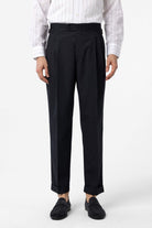 Antioch-Lacivert Yüksek Bel İtalyan Kalıp Pileli Erkek Pantolon-Kumaş Pantolon-1-Milagron.com