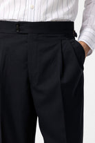 Antioch-Lacivert Yüksek Bel İtalyan Kalıp Pileli Erkek Pantolon-Kumaş Pantolon-3-Milagron.com