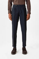 Antioch-Lacivert Yüksek Bel Pileli Duble Paça Erkek Pantolon-Pantolon-1-Milagron.com