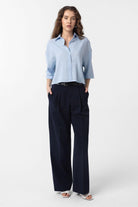 Antioch-Lacivert Yüksek Bel Pilili Kadın Pantolon-Kumaş Pantolon-2-Milagron.com