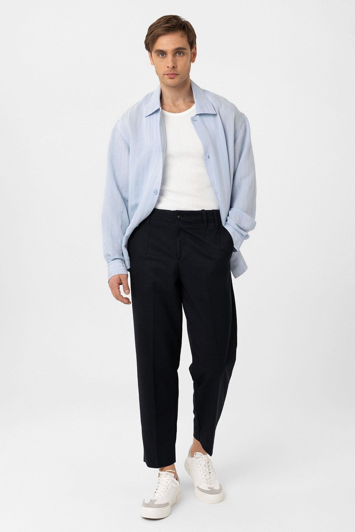 Antioch-Lacivert Yüksek Bel Straight Fit Erkek Pantolon-Kumaş Pantolon-7-Milagron.com