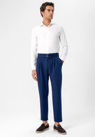 Antioch-Lacivert Yüksek Bel Toka Kemerli Pileli Kumaş Pantolon-Pantolon-1-Milagron.com