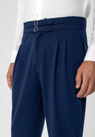 Antioch-Lacivert Yüksek Bel Toka Kemerli Pileli Kumaş Pantolon-Pantolon-4-Milagron.com