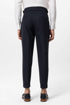 Antioch-Lacivert Yüksek Bel Yandan Tokalı Pileli Kumaş Pantolon-Kumaş Pantolon-5-Milagron.com