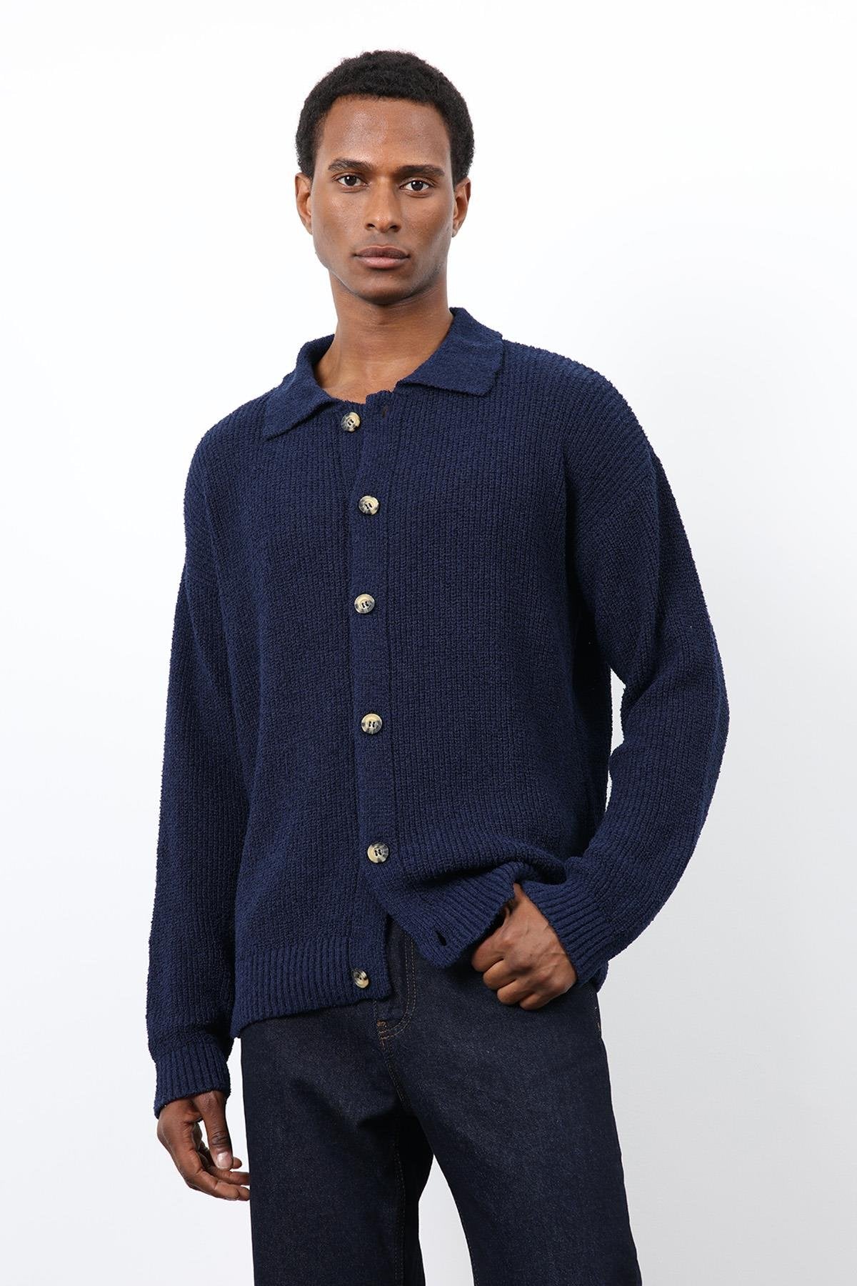 Antioch-Lacivert örme Triko Erkek Hırka-Hırka-3-Milagron.com