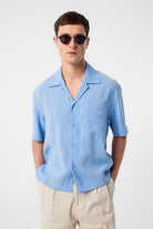 Antioch-Mavi Apaş Yaka Modal Kumaş Erkek Gömlek-Gömlek-1-Milagron.com