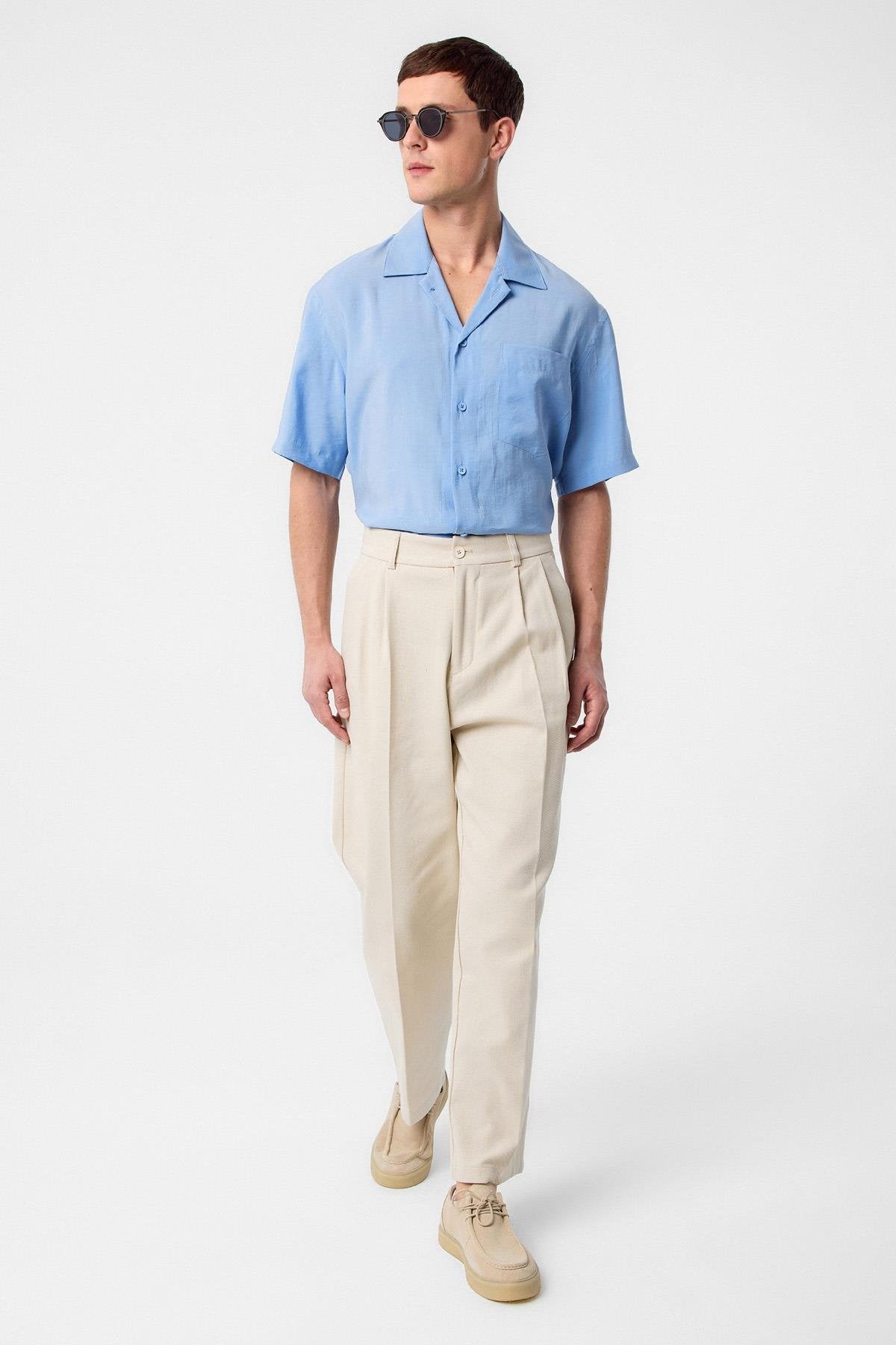 Antioch-Mavi Apaş Yaka Modal Kumaş Erkek Gömlek-Gömlek-2-Milagron.com