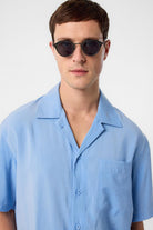 Antioch-Mavi Apaş Yaka Modal Kumaş Erkek Gömlek-Gömlek-4-Milagron.com